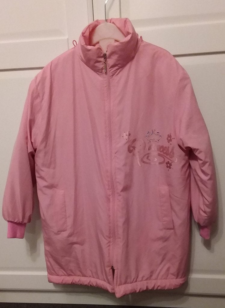 Roze Princess winterjas met glittersteentjes - maat 122 /6-7, Kinderen en Baby's, Kinderkleding | Maat 122, Gebruikt, Meisje, Jas