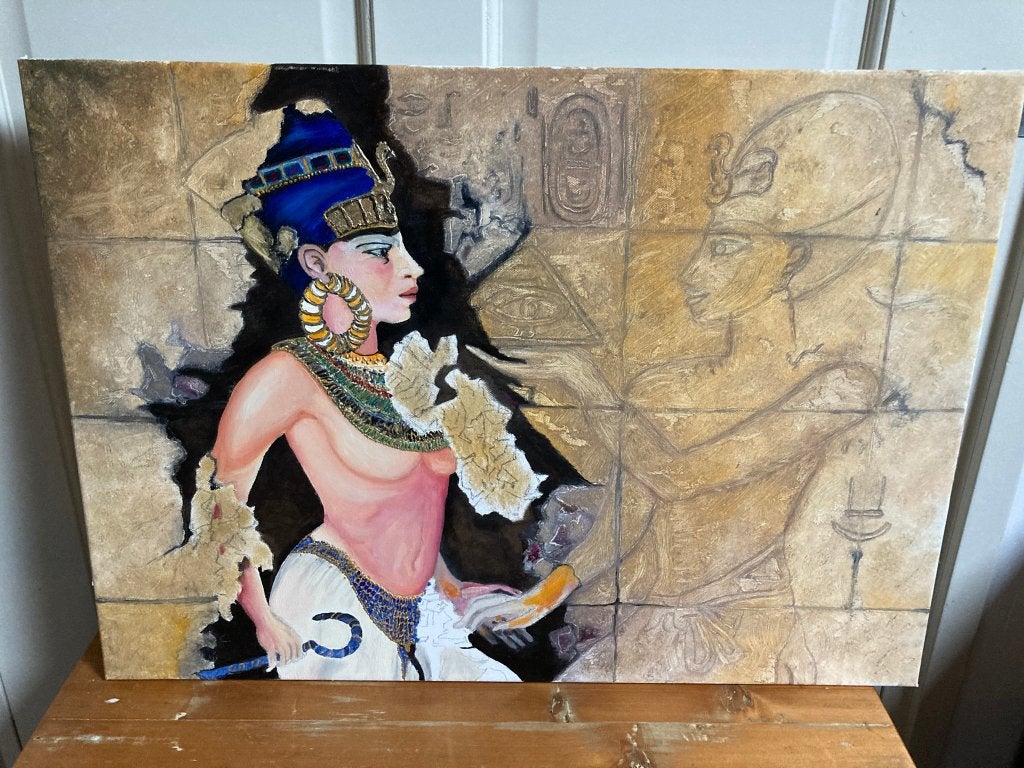 Olieverfschilderij "Egyptische Schone"., Antiek en Kunst, Kunst | Schilderijen | Klassiek, Doek, Portret of Personen, Ophalen of Verzenden
