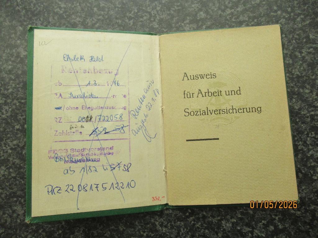 AUSWEIS FUR ARBEIT+ SOZIALVERSICHERUNG-REGISTRATIEBOEK-DDR, Verzamelen, Ophalen of Verzenden, Landmacht, Duitsland, Boek of Tijdschrift