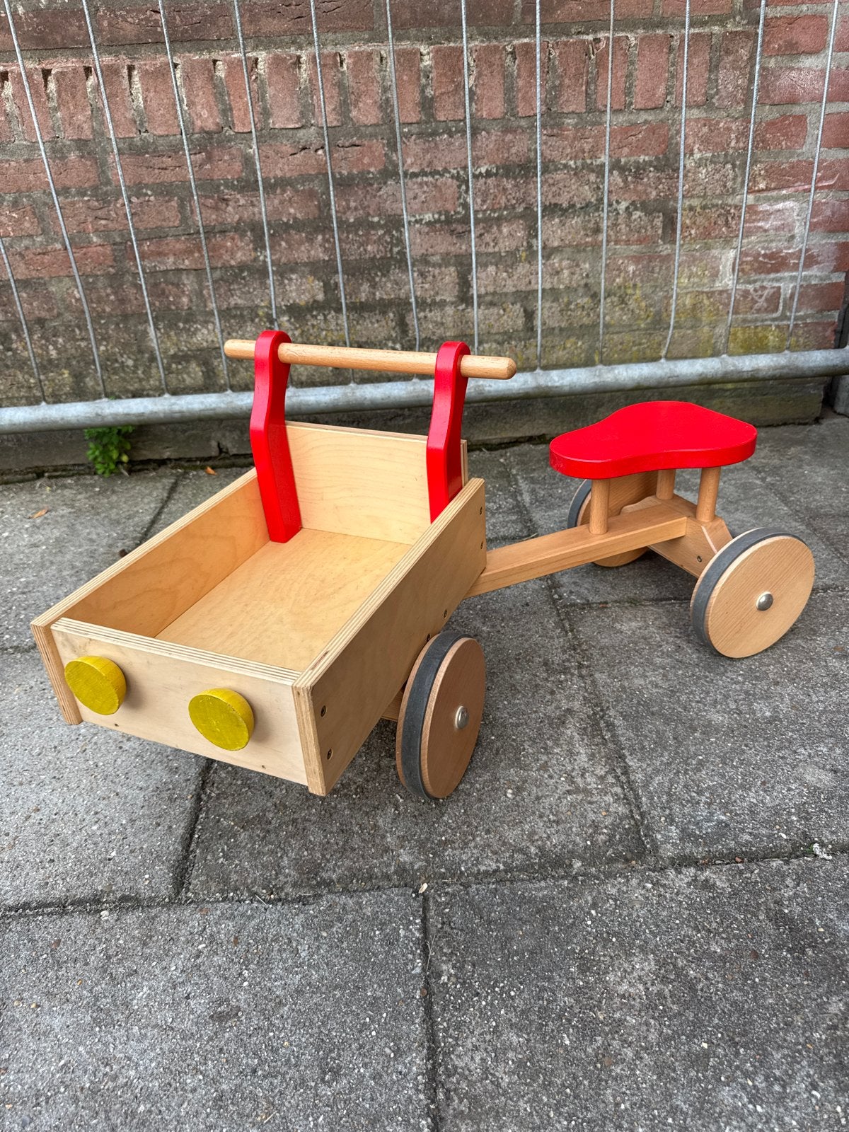 Houten loopfiets met kar - Vintage kinderfiets, Ophalen, Gebruikt