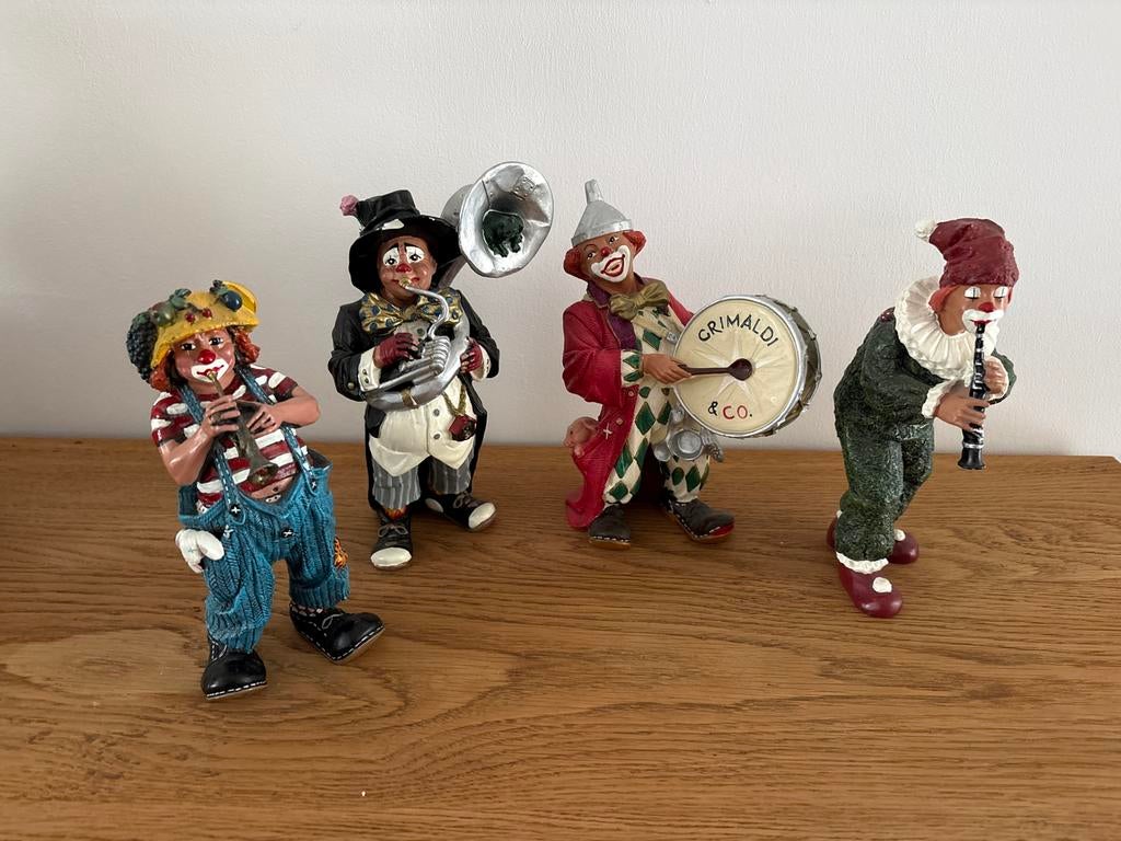 Set van 4 vintage clown beeldjes - Muzikanten, Verzamelen, Beelden en Beeldjes, Ophalen of Verzenden, Zo goed als nieuw