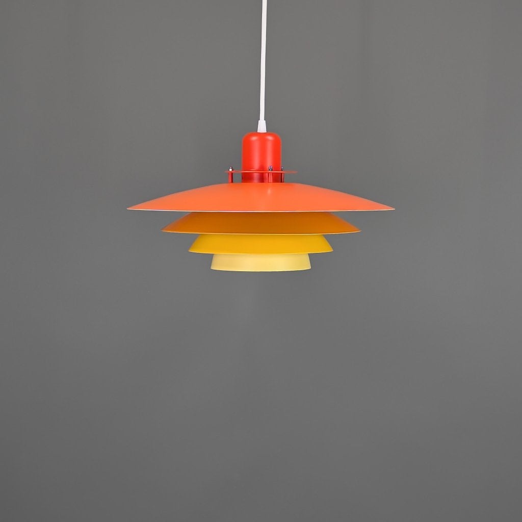 Vintage Scandinavische hanglamp – oranje en geel – Ø44 cm, Ophalen, Scandinavisch design, E27 (groot), Zo goed als nieuw