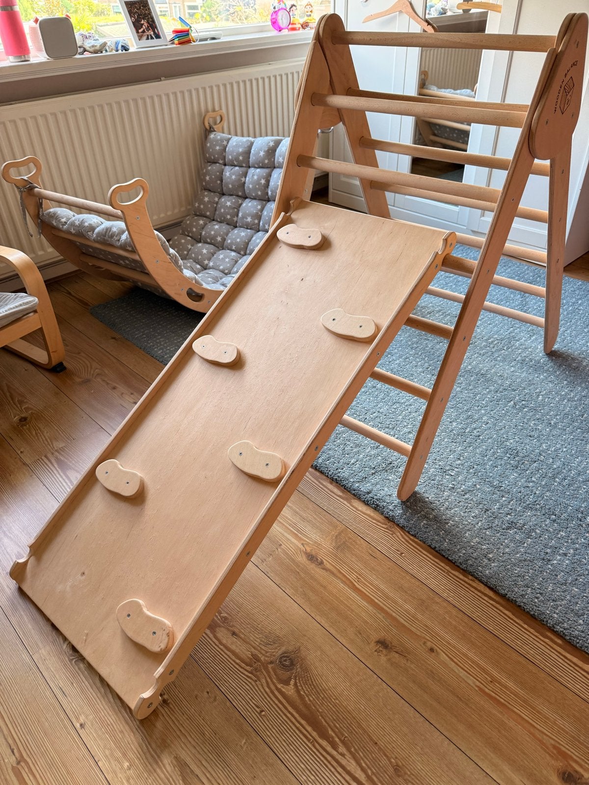 Pikler Driehoek met Klimwand/Glijbaan en Klimboog, Ophalen, Zo goed als nieuw, Glijbaan, Aanbouwonderdeel