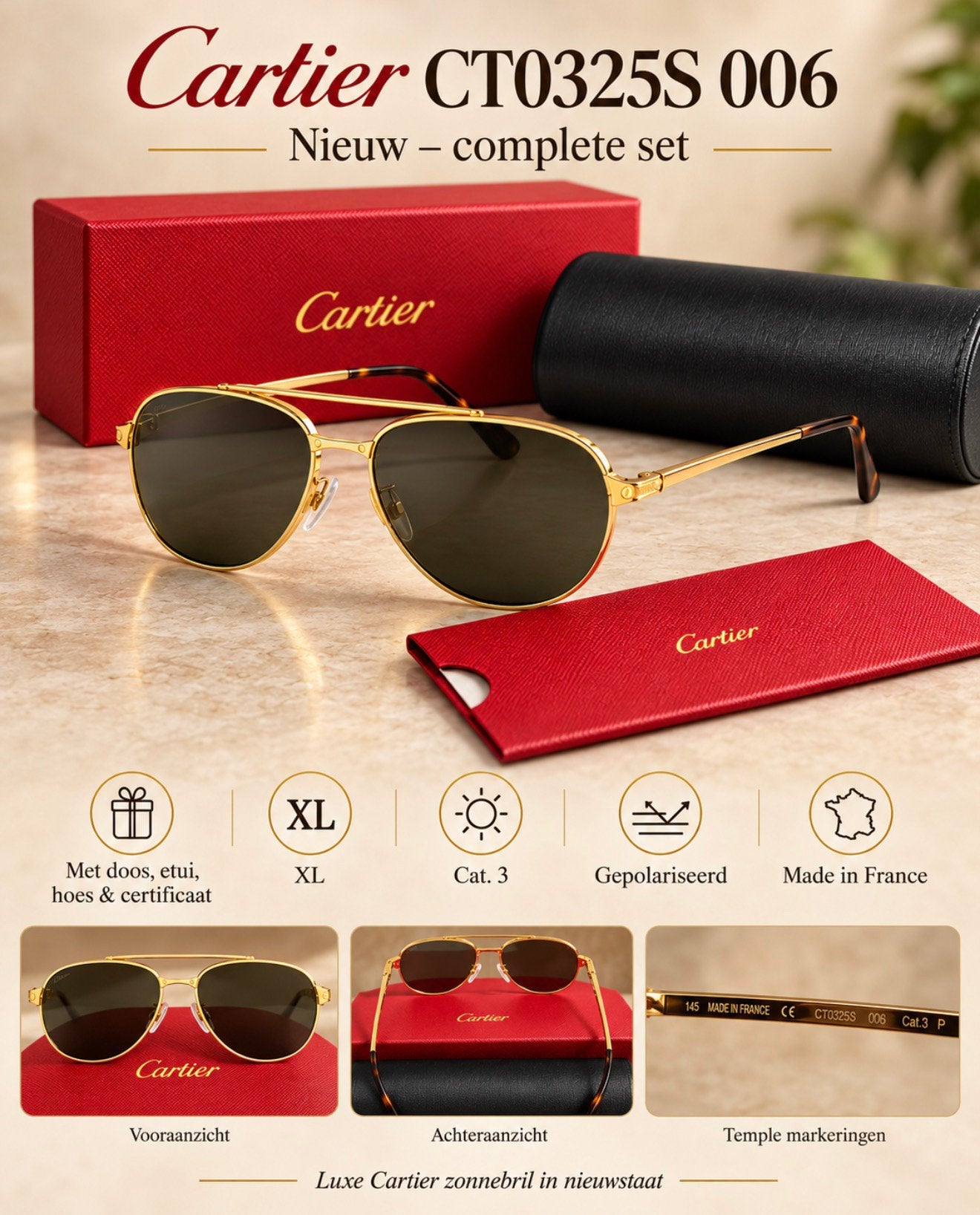 Cartier zonnebril CT0325S 006, Ophalen, Nieuw, Overige merken