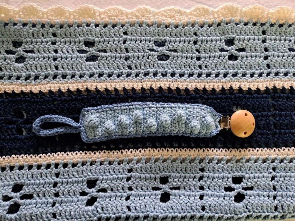 Set wiegdeken speenkoord wiegdekentje speen dekentje gehaakt, Nieuw, Ophalen of Verzenden, Blauw, Ademend