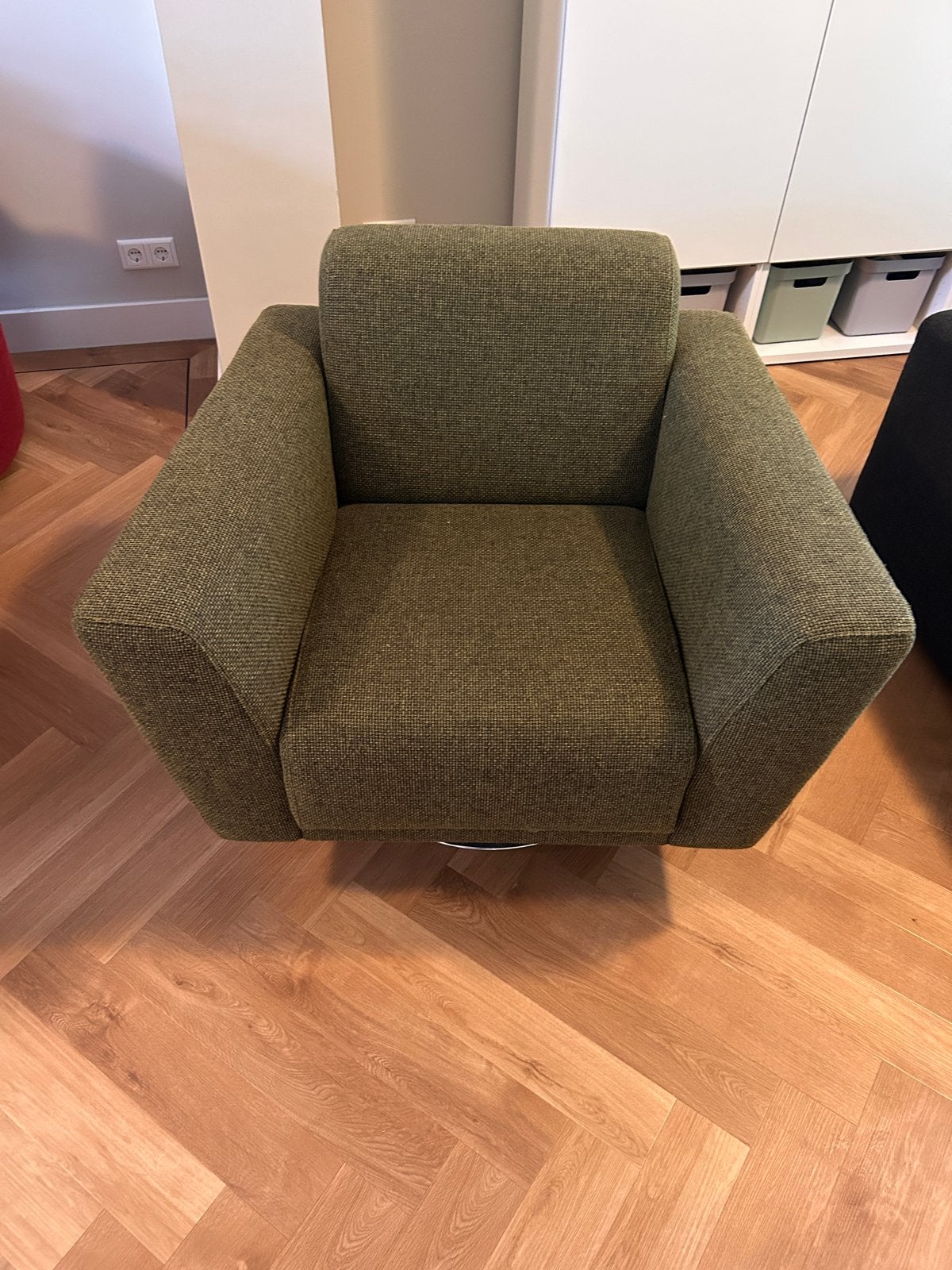 Donkergroene draaibare fauteuil, Ophalen, Overige kleuren, Zo goed als nieuw, Eén