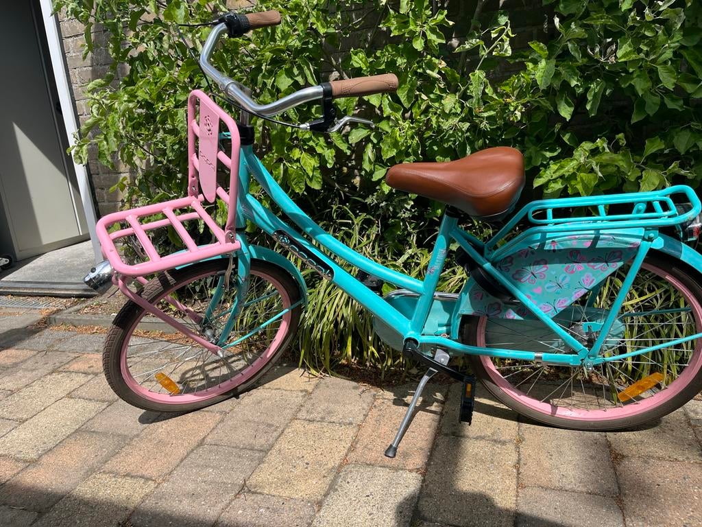 Leuke kinderfiets, turquoise met roze accenten 22 inch, Fietsen en Brommers, Fietsen | Kinderfietsjes, Ophalen, Gebruikt, Velgrem