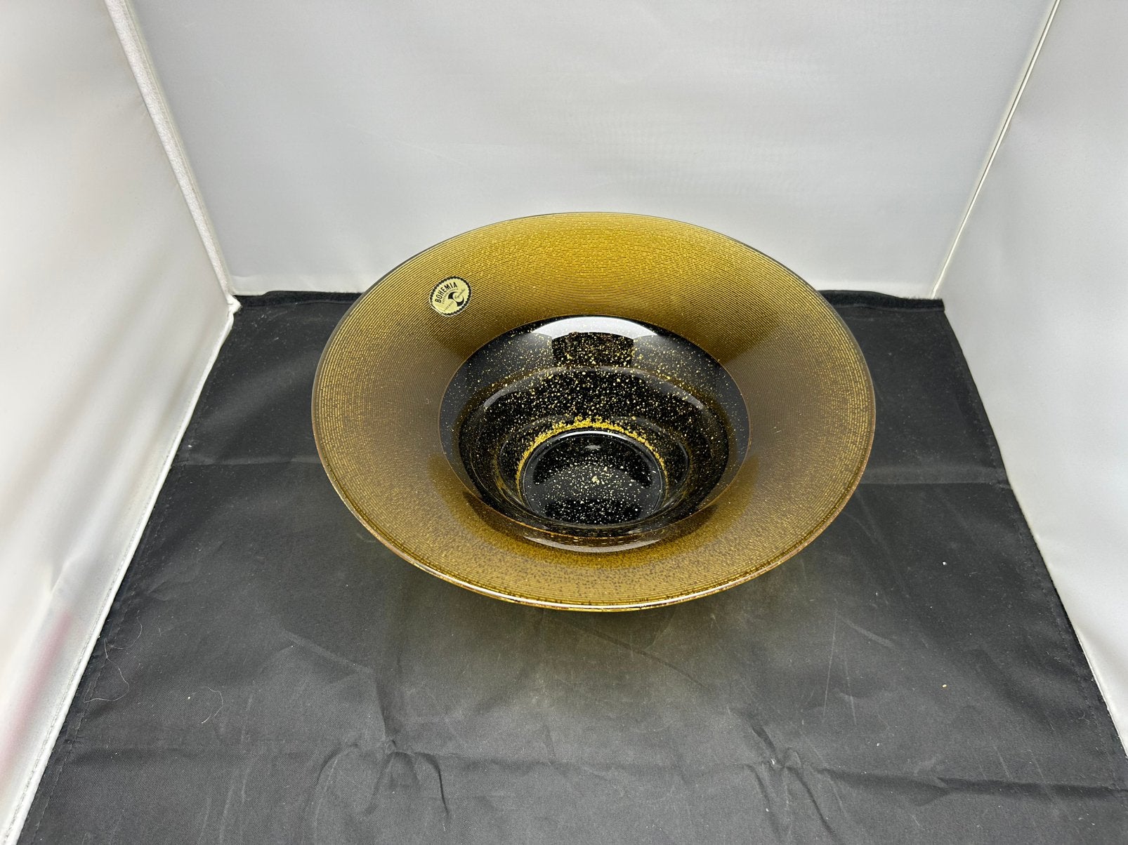 Vintage Bohemia Crystalex schaal - Goud & Zwart (jaren 70), Ophalen