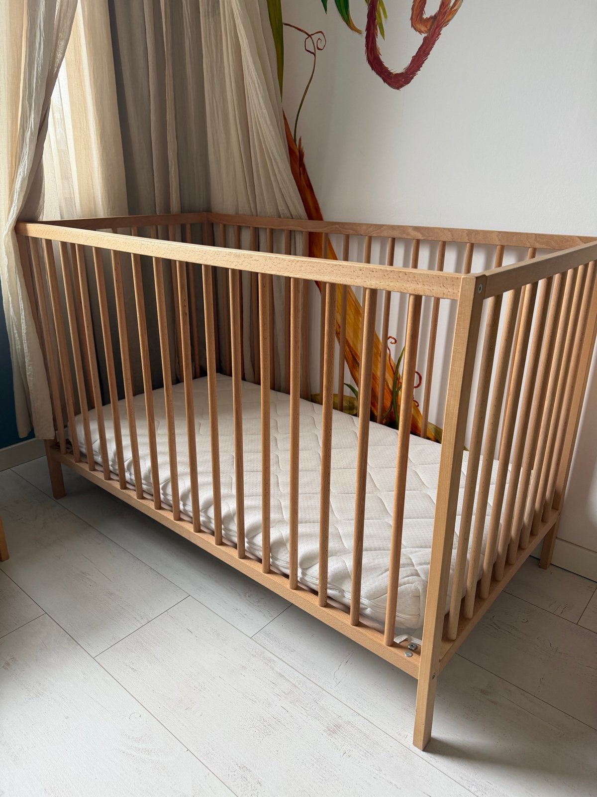 IKEA sniglar ledikant met matras 120 x 60 cm, Huis en Inrichting, Ophalen, Verstelbaar, Bruin, 190 cm of minder
