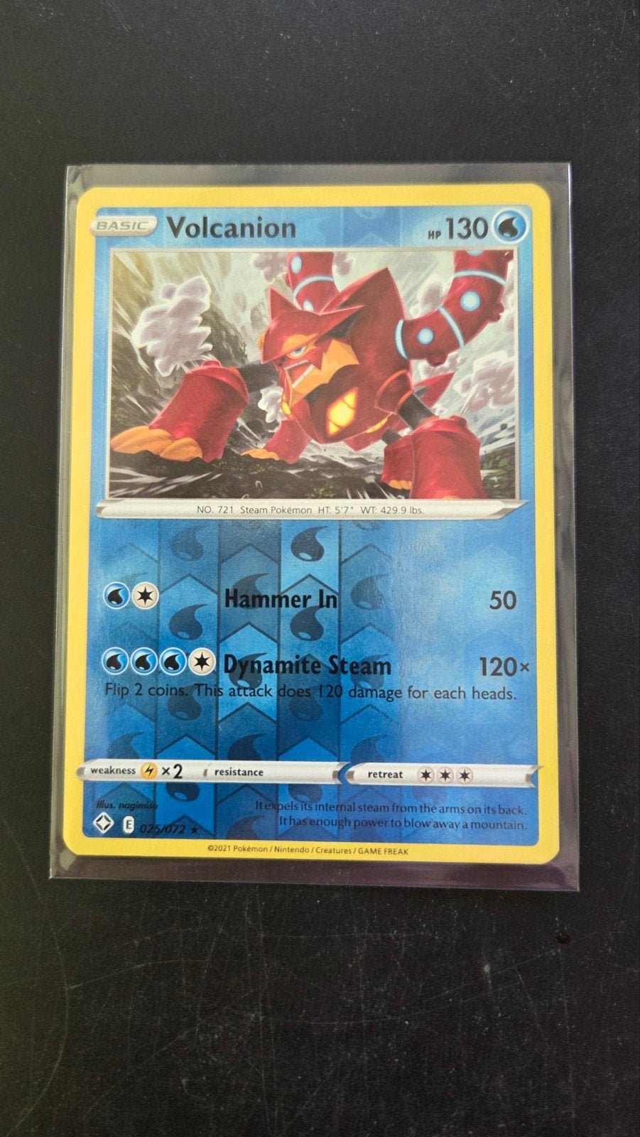 Volcanion 025/072 rare Reverse Holo - Shining Fates, Ophalen of Verzenden, Zo goed als nieuw, Losse kaart, Foil