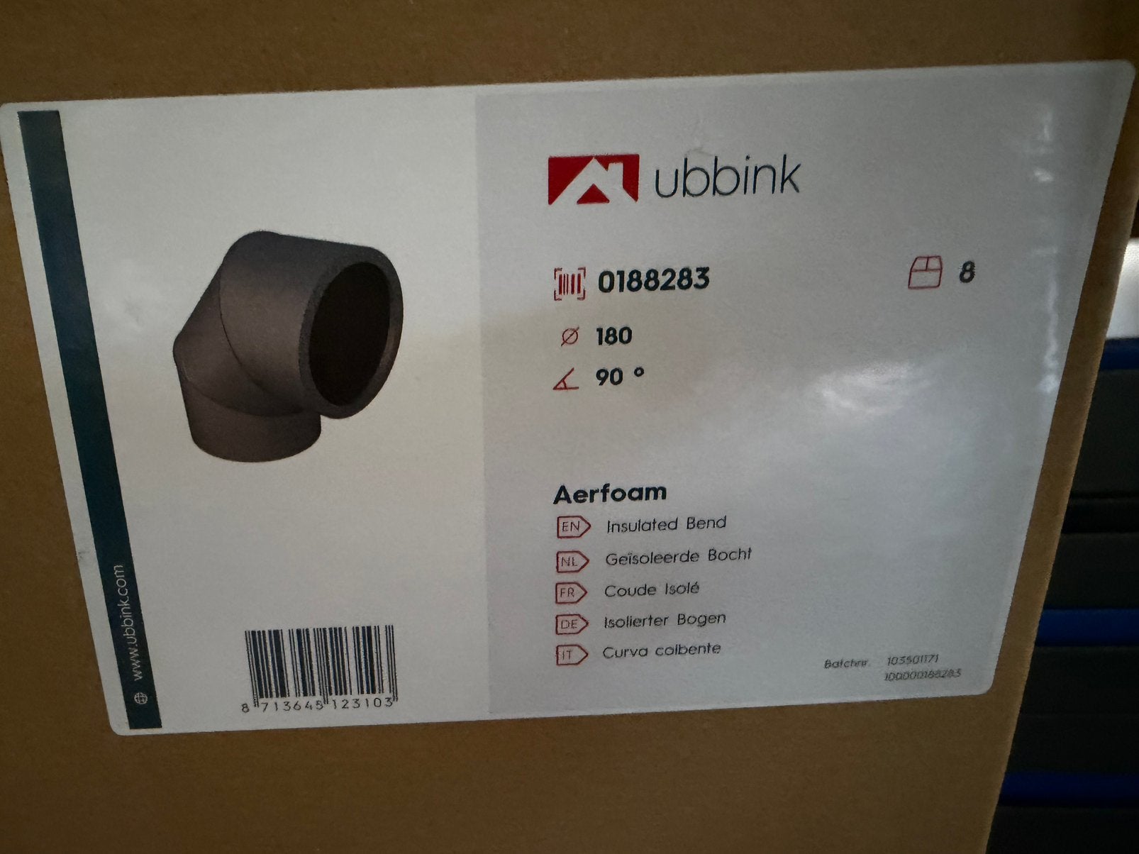 Ventilatie systeem Ubbink 180 90 bochten, Verzenden, Zo goed als nieuw