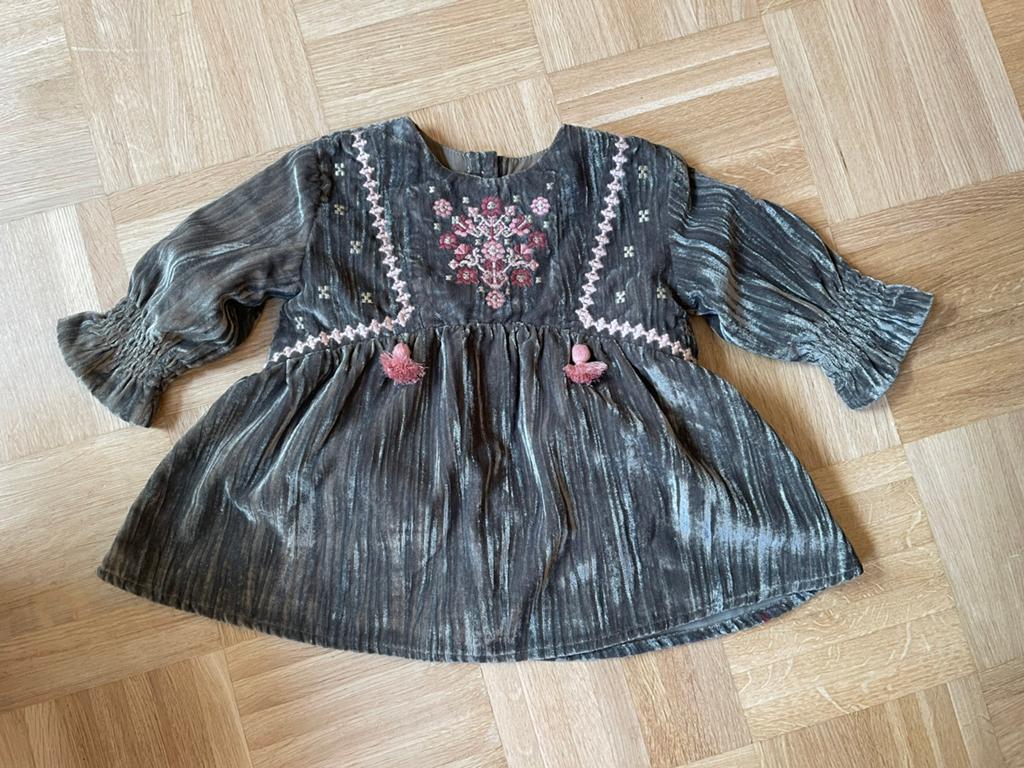 Louise Misha velours jurkje 6 mnd, Kinderen en Baby's, Babykleding | Maat 74, Ophalen of Verzenden, Zo goed als nieuw, Meisje