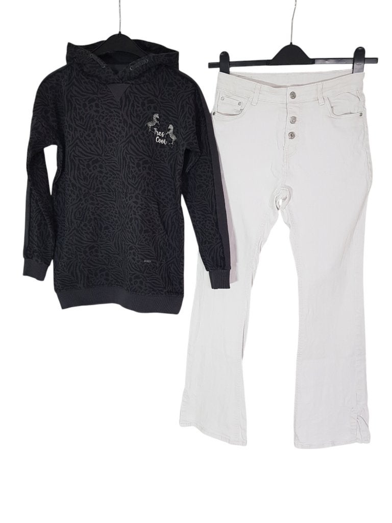 Geweldige zwart/grijze WE zebra hoodie maat 146/152., Kinderen en Baby's, Kinderkleding | Maat 146, Trui of Vest, Zo goed als nieuw