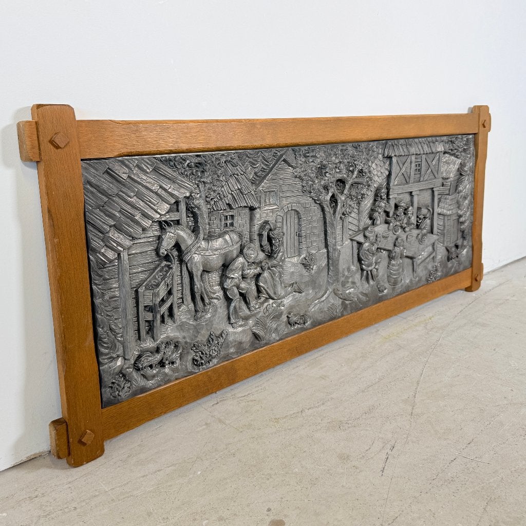 Tinnen wandpaneel met herbergscene, Antiek en Kunst, Ophalen