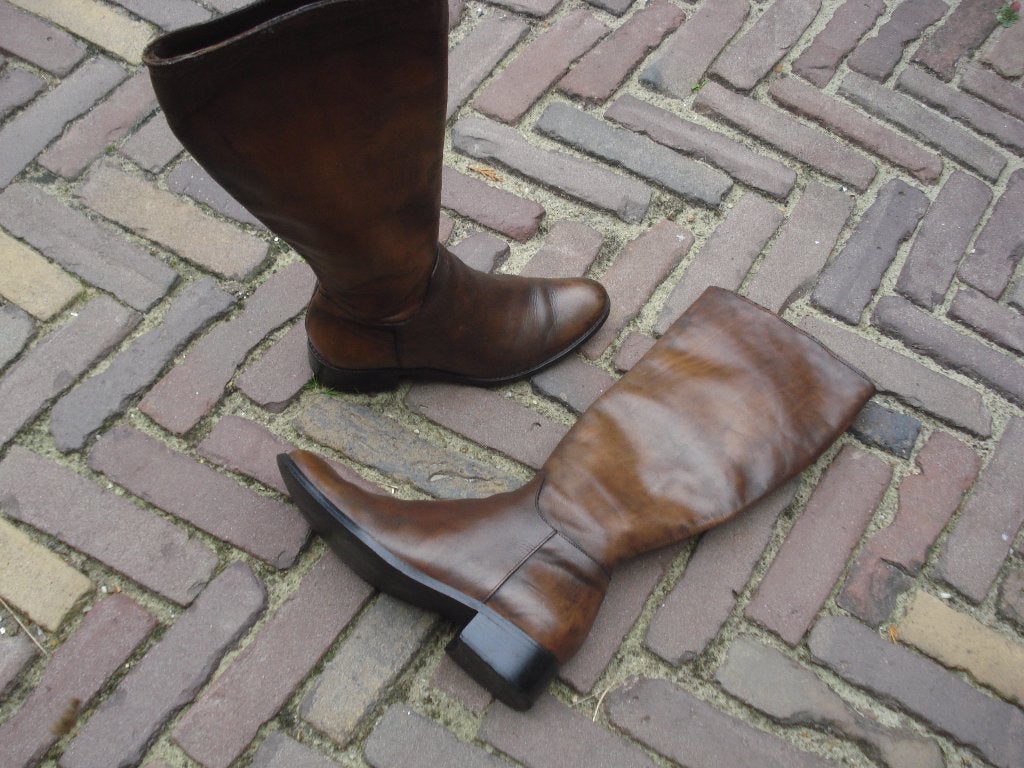 GRATIS VERZENDEN LUXE GEVLAMDE LEREN VINTAGE LAARZEN 37, Hoge laarzen, Overige kleuren, Vintage Dressing, Verzenden