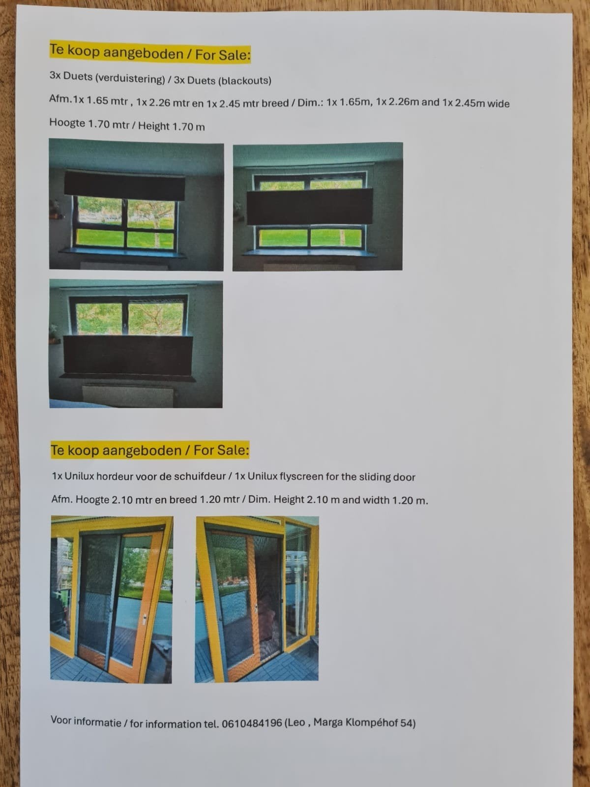 3x Duettes (verduistering) en Unilux hordeur te koop, Huis en Inrichting, Stoffering | Gordijnen en Lamellen, Ophalen of Verzenden