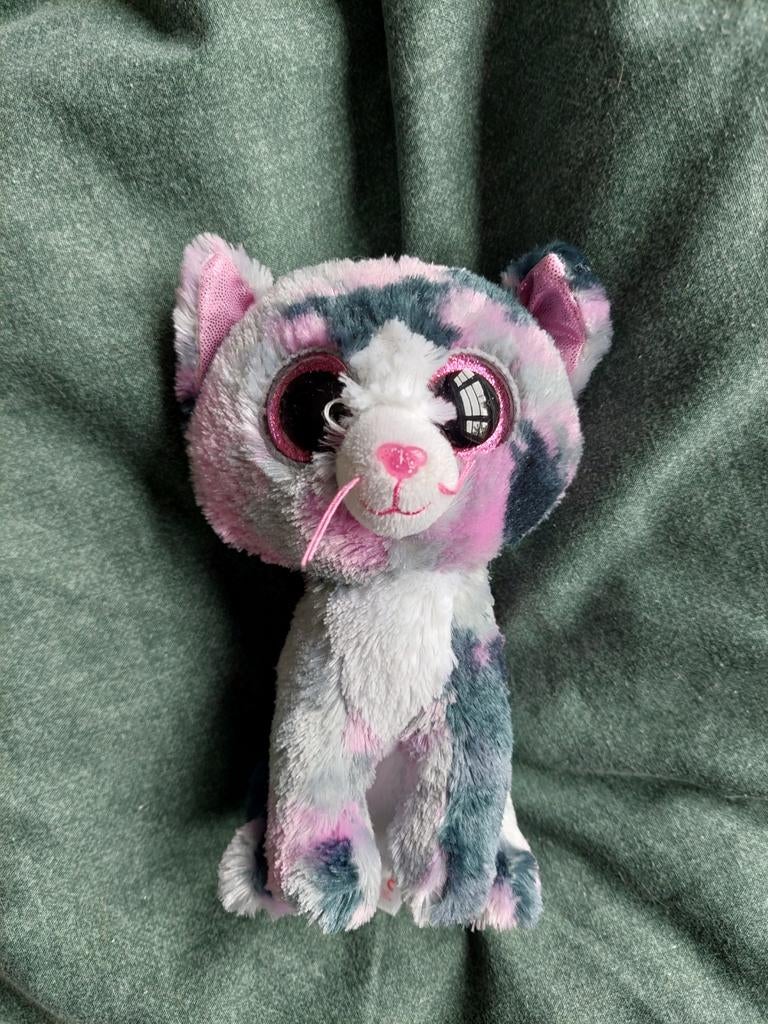 Ty Beanie Boo's Lindi de Kat - Roze/Blauw/Grijs, Ophalen of Verzenden, Kat, Meerkleurig, Klein (minder dan 20 cm)