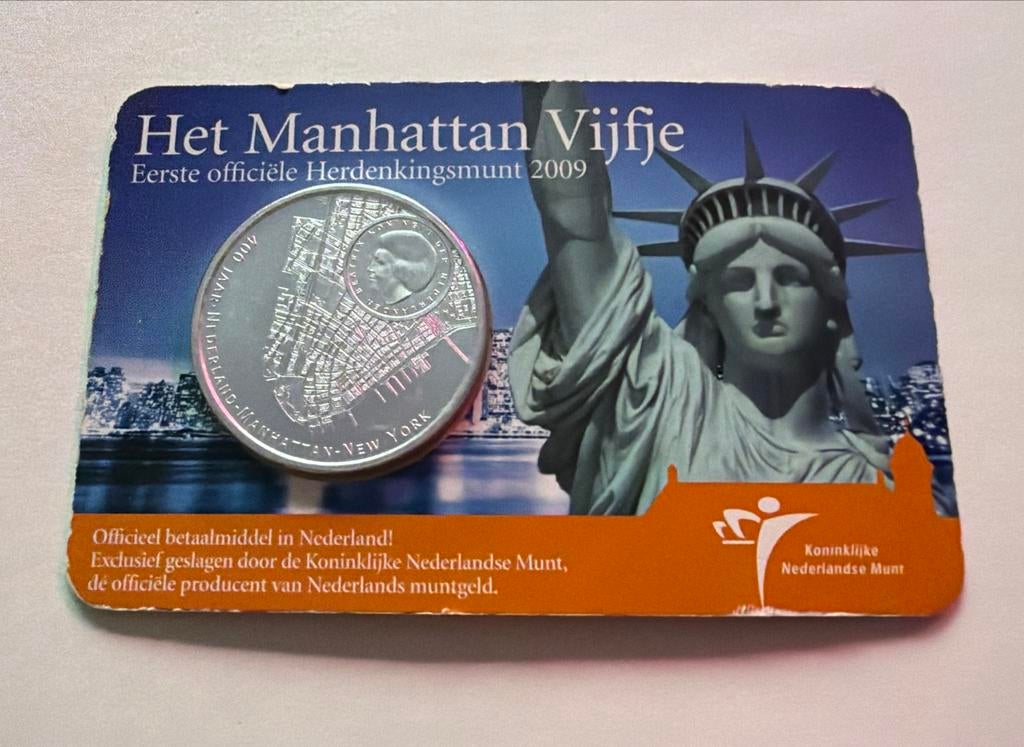 Het Manhattan Vijfje 2009 - Zwaar verzilverde €5 munt, Postzegels en Munten, Munten | Nederland, Koningin Beatrix, Zilver, Euro's
