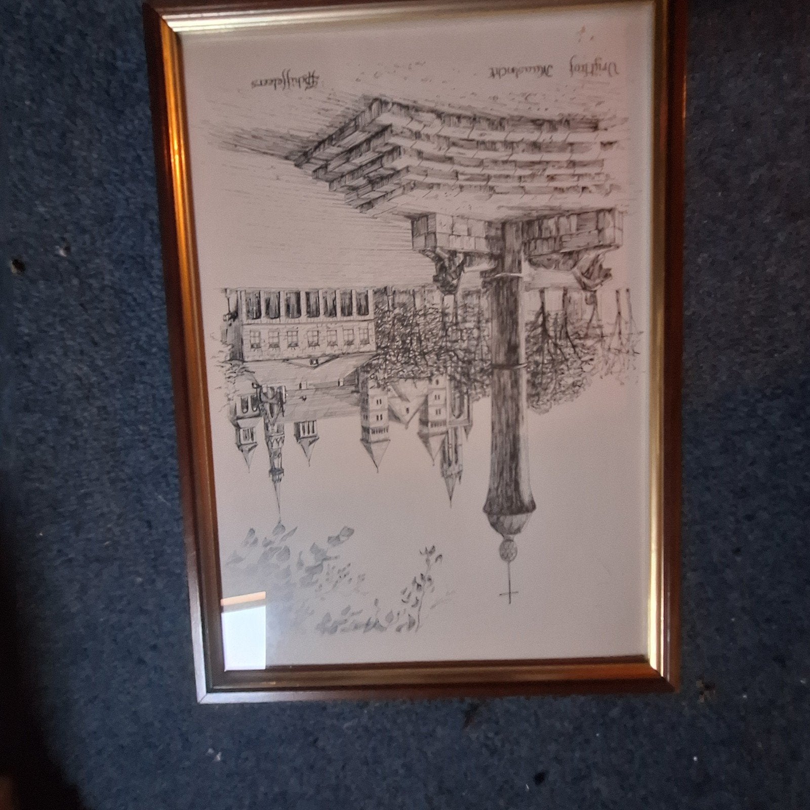Ingelijste pentekening van Maastricht, Antiek en Kunst, Kunst | Tekeningen en Foto's, Ophalen of Verzenden, Tekening, Pentekening