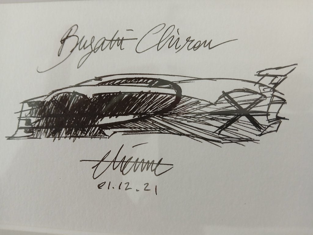 BUGATTI CHIRON profiel schets van Etienne Salome, Ophalen of Verzenden, Tekening, Gesigneerd
