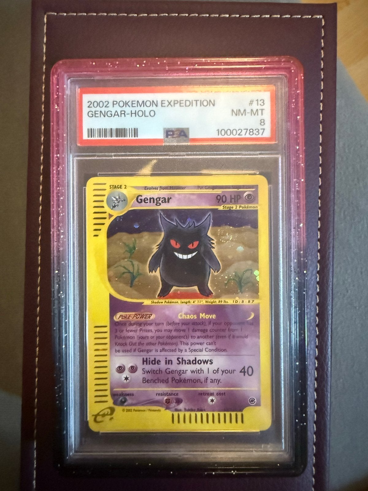 2002 Pokémon Expedition Gengar Holo 13 PSA 8 Dubbele swirl, Ophalen of Verzenden, Zo goed als nieuw, Losse kaart, Foil