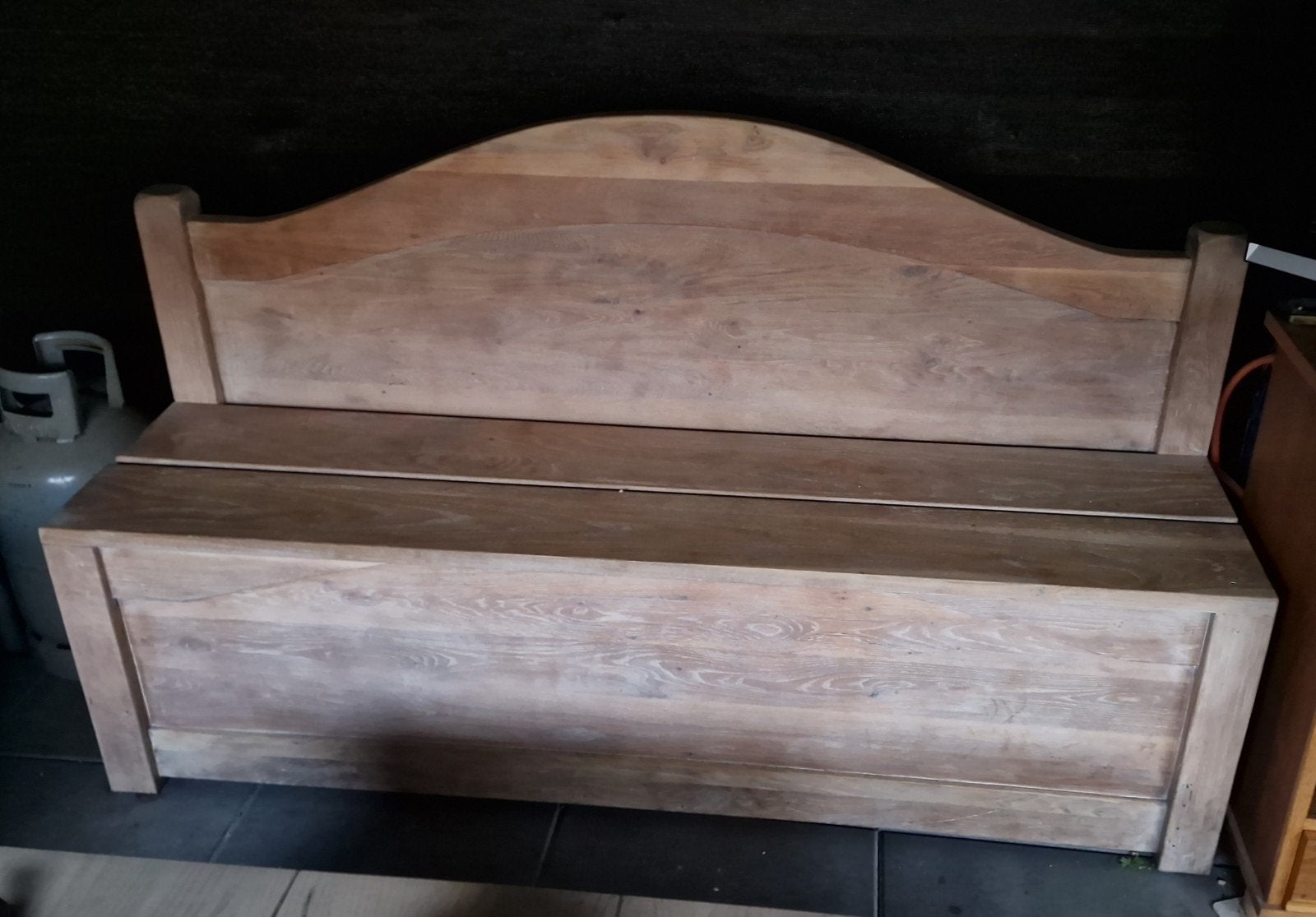 Mooie houten eikenhouten bankje, Ophalen, Rechthoekig, 125 cm of meer, Minder dan 50 cm