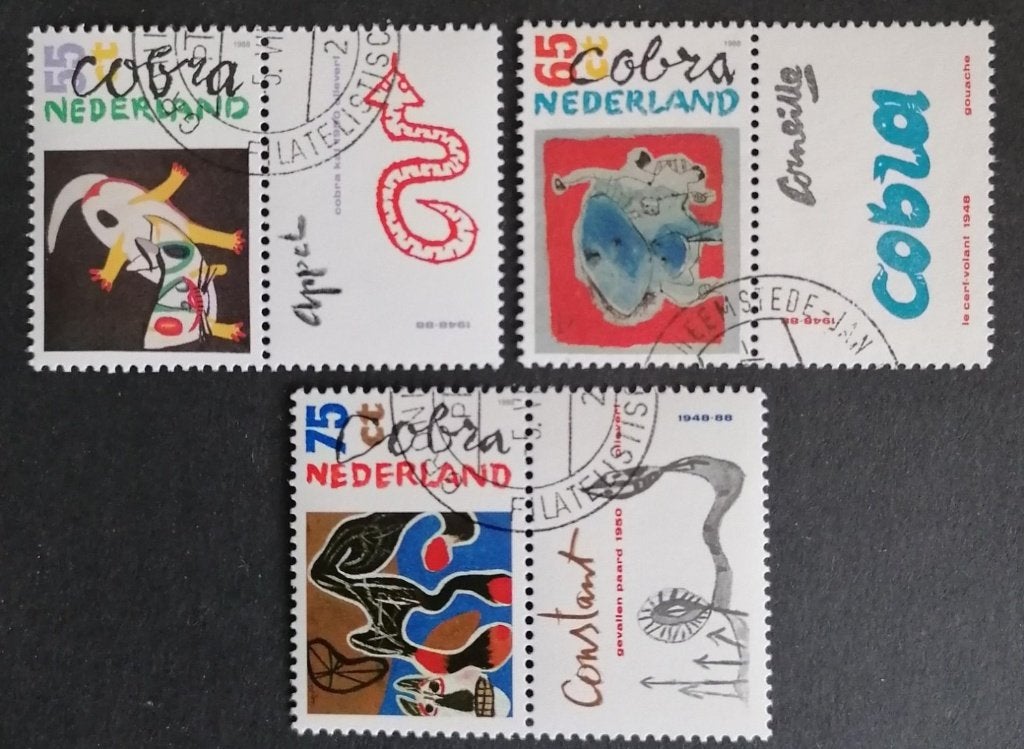 Nederland 1988 - nvph 1408-1410 - kunstbeweging Cobra -abw, Ophalen of Verzenden, Na 1940, Gestempeld
