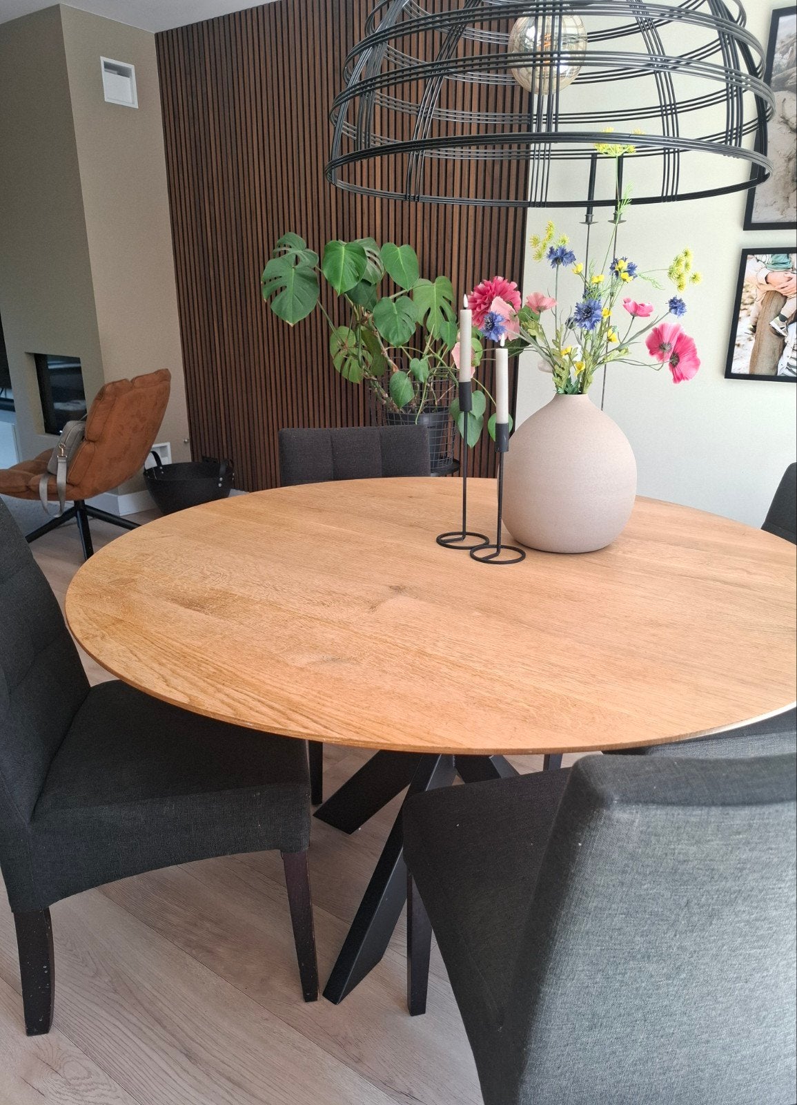 Ronde eiken tafel (140cm), Ophalen, Gebruikt, Vijf personen of meer, 100 tot 150 cm