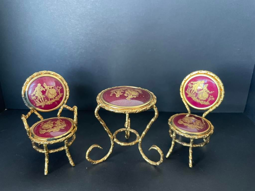 Limoges France miniatuur set tafeltje met stoeltjes, Ophalen of Verzenden