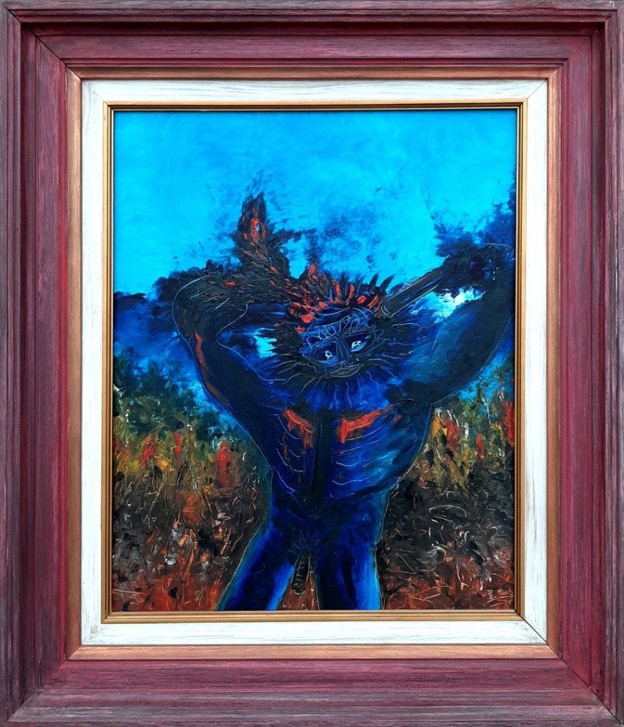 Kunstwerk van kunstenaar Eric Stas. Lijst: 66 cm. x 56,8 cm, Ophalen of Verzenden