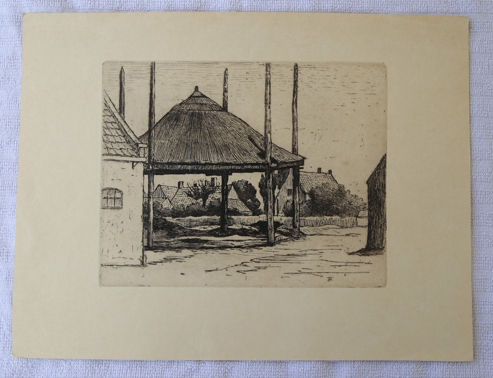 Originele Ets 'Hooiberg' Japans Papier – Eduard Karsen, Ophalen of Verzenden