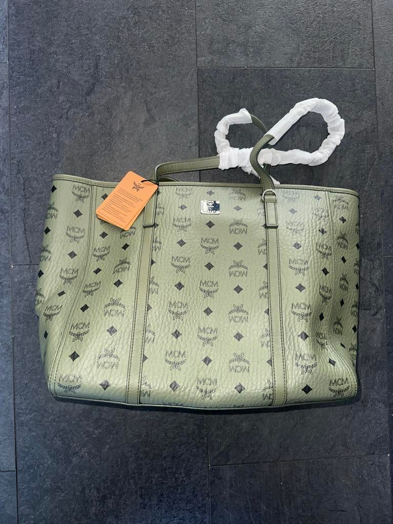 MCM Shopper Tas - Groen met Monogram Print, Sieraden, Tassen en Uiterlijk, Tassen | Damestassen, Ophalen, Nieuw, Groen, Shopper
