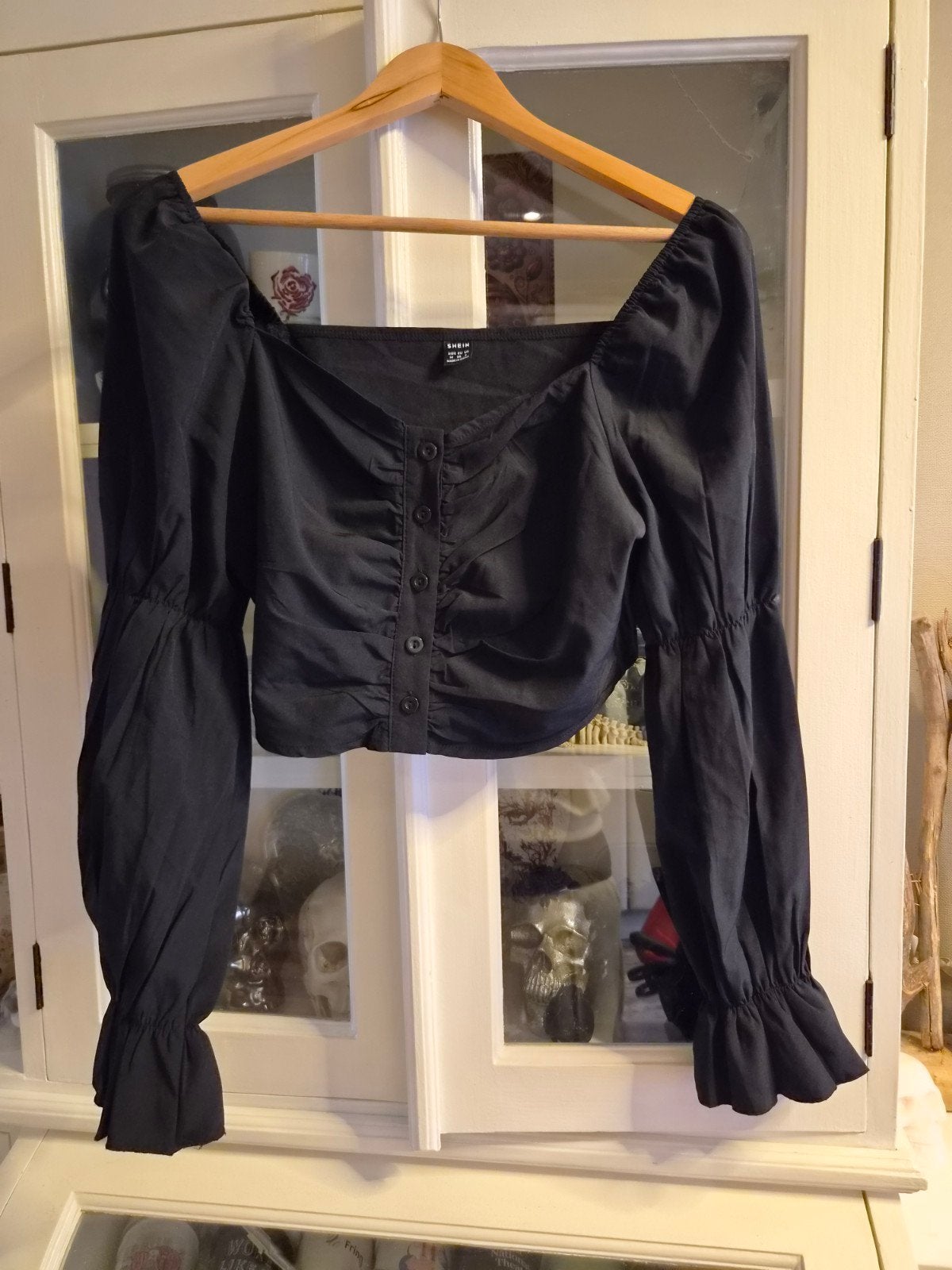 Shein Zwarte Crop Top met Lange Mouwen - Maat M, Maat 38/40 (M), Zwart, Ophalen of Verzenden, Zo goed als nieuw