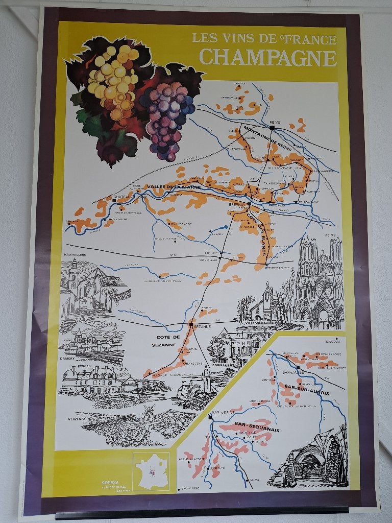 Sopexa poster wijngebied Champagne, Verzamelen, Rechthoekig Staand, Deurposter of groter, Ophalen of Verzenden, Zo goed als nieuw