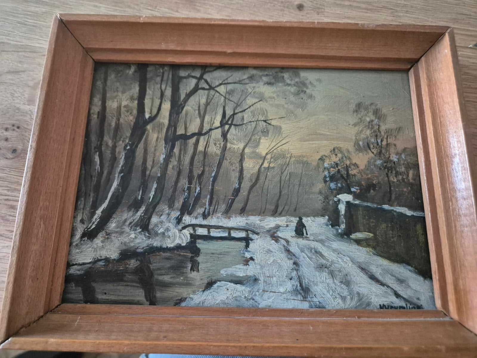 Winterlandschap Haagse School W. Vreumeling, incl. lijst, Antiek en Kunst, Paneel, Nederlandse school, Origineel werk, Ophalen of Verzenden