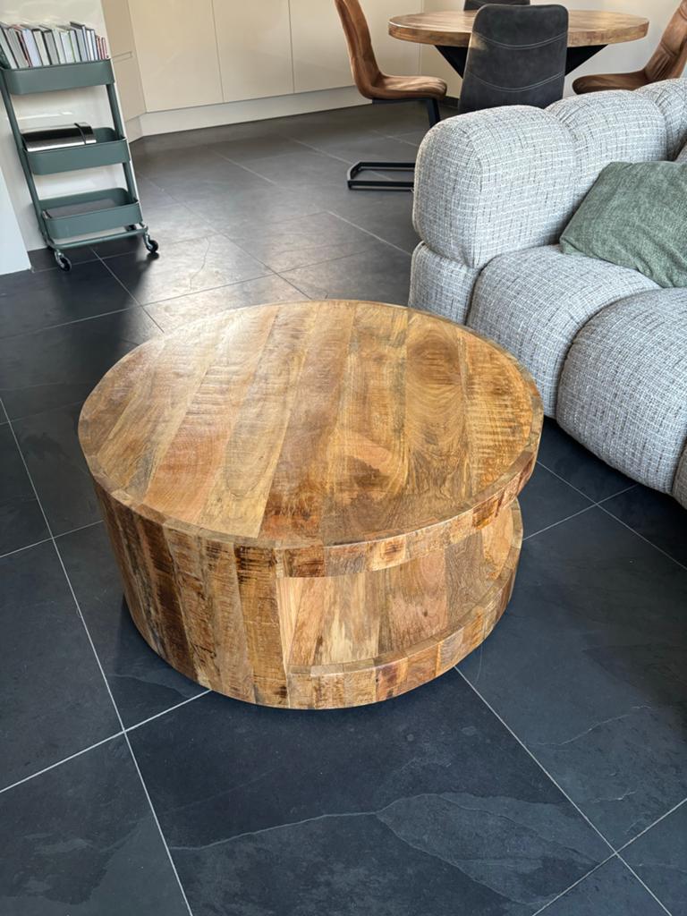 Salontafel van massief mangohout, Huis en Inrichting, Rond, Zo goed als nieuw, Minder dan 50 cm, Overige houtsoorten