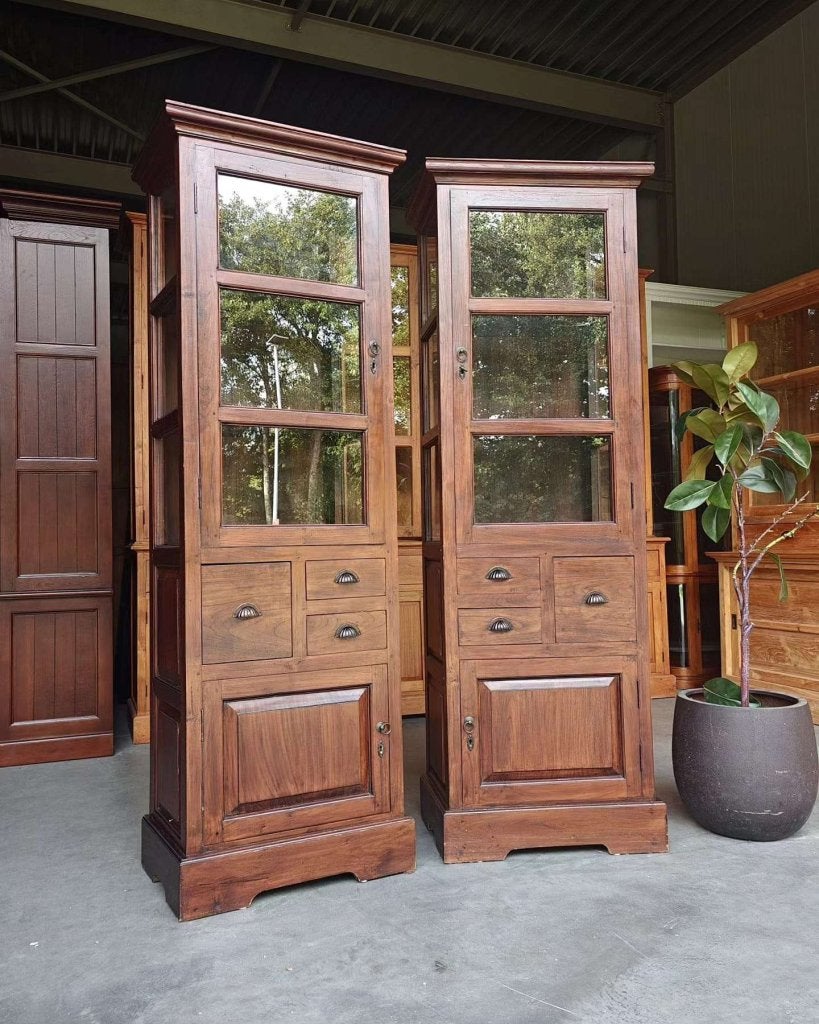 Prachtige set antieke ensuite kasten | Vitrinekasten #8413, Gebruikt, -, 200 cm of meer, -