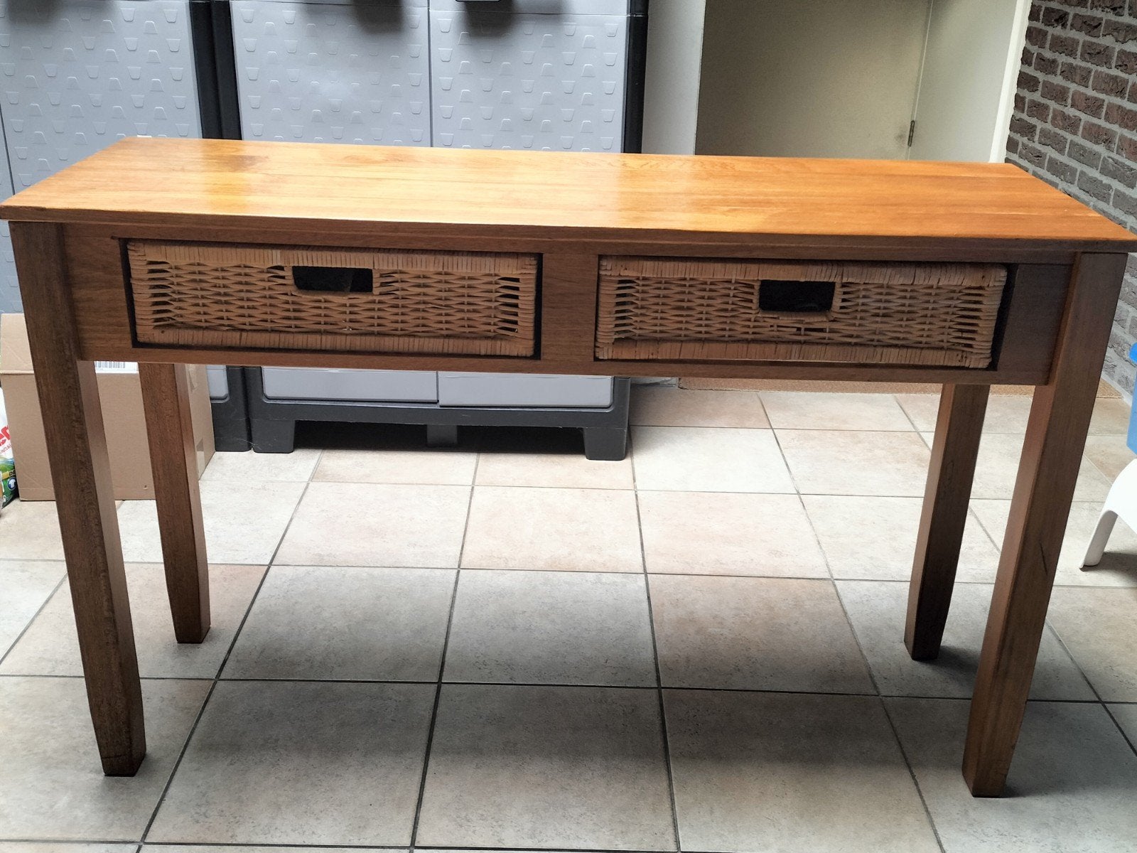 Sidetable met 2 rieten mandjes - 120x40x75 cm, Ophalen, Gebruikt, Overige materialen