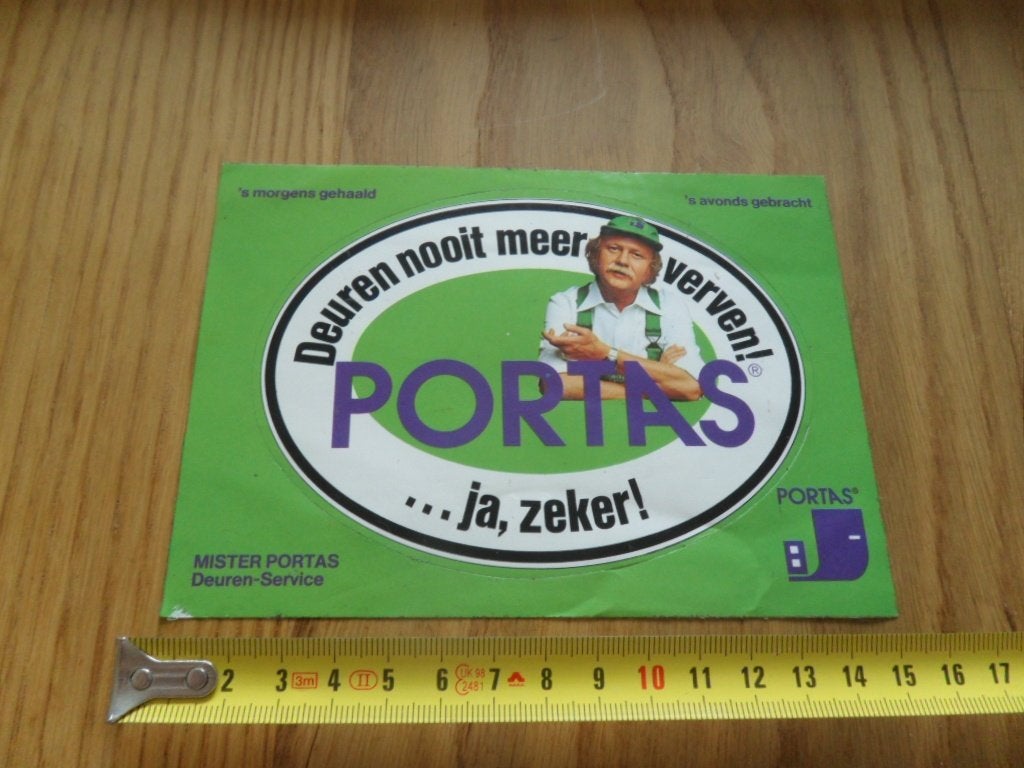 sticker PORTAS deuren nooit meer verven !  Ja Zeker !!, Ophalen of Verzenden, Zo goed als nieuw