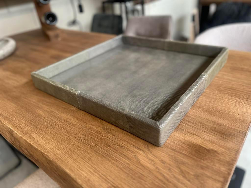 Dienblad iraliaans runderleer olijfgroen, Huis en Inrichting, Woonaccessoires | Dienbladen, Ophalen of Verzenden, Nieuw, Vierkant