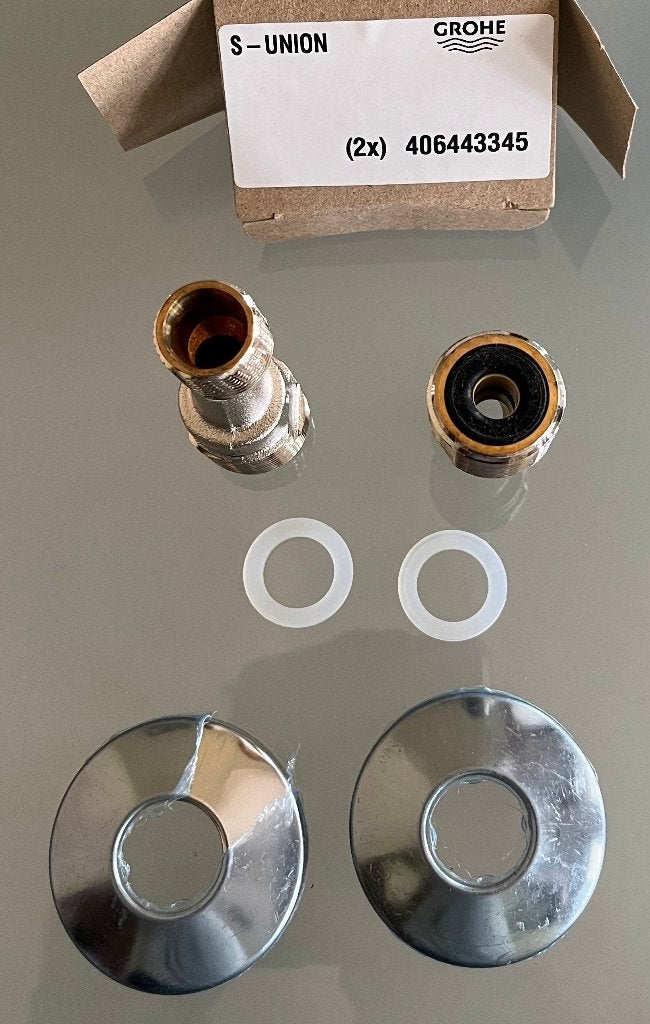 GROHE set koppelstukken met dichtingen & afdekplaatjes, Ophalen, Gebruikt, Chroom, Bad