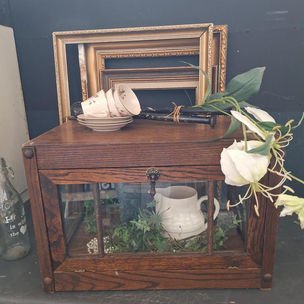 Vintage Toonbank Vitrinekastje - 4 Zijden Glas, Antiek en Kunst, Ophalen