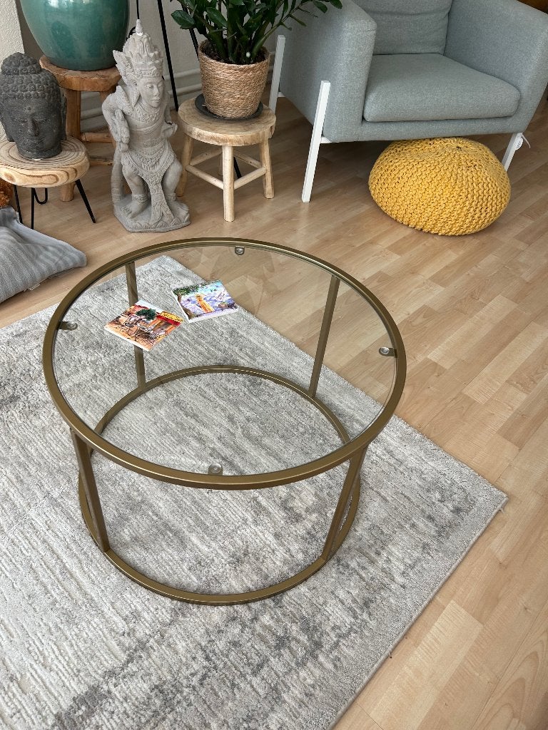Ronde glazen salontafel goudkleurig frame – 59,5 cm, Ophalen, 50 tot 100 cm, Rond, 50 tot 100 cm