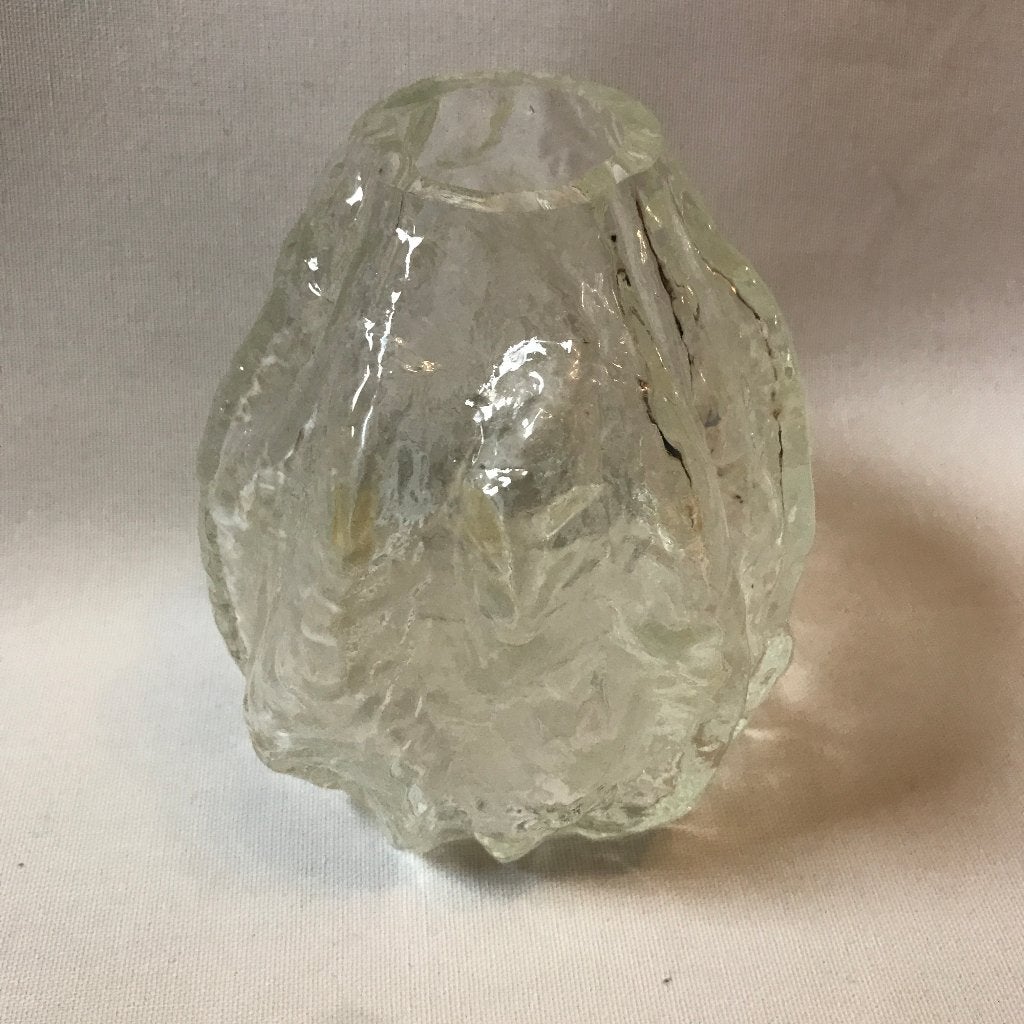 Retro Skruf Glasbruk Sweden Ice Bark Effect glazen vaas., Gebruikt, Overige kleuren, Ophalen of Verzenden, Glas