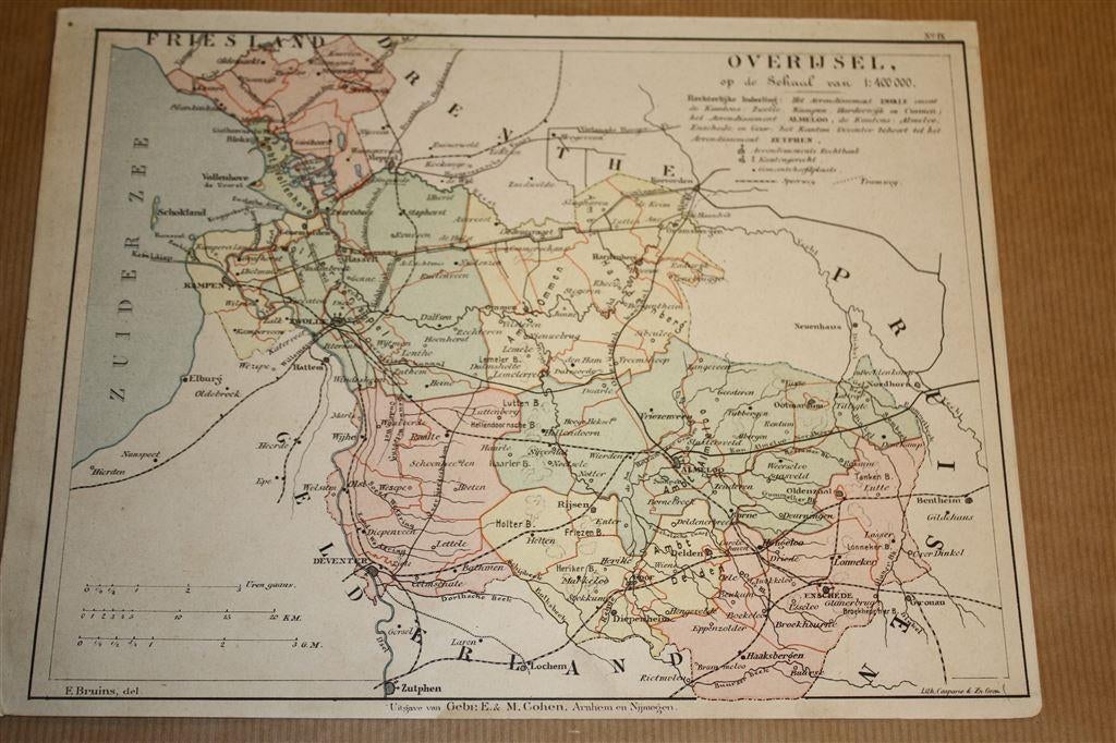 Antieke provinciekaart - Overijssel - Bruins 1895 !!, Gelezen, Ophalen of Verzenden, Landkaart, 1800 tot 2000