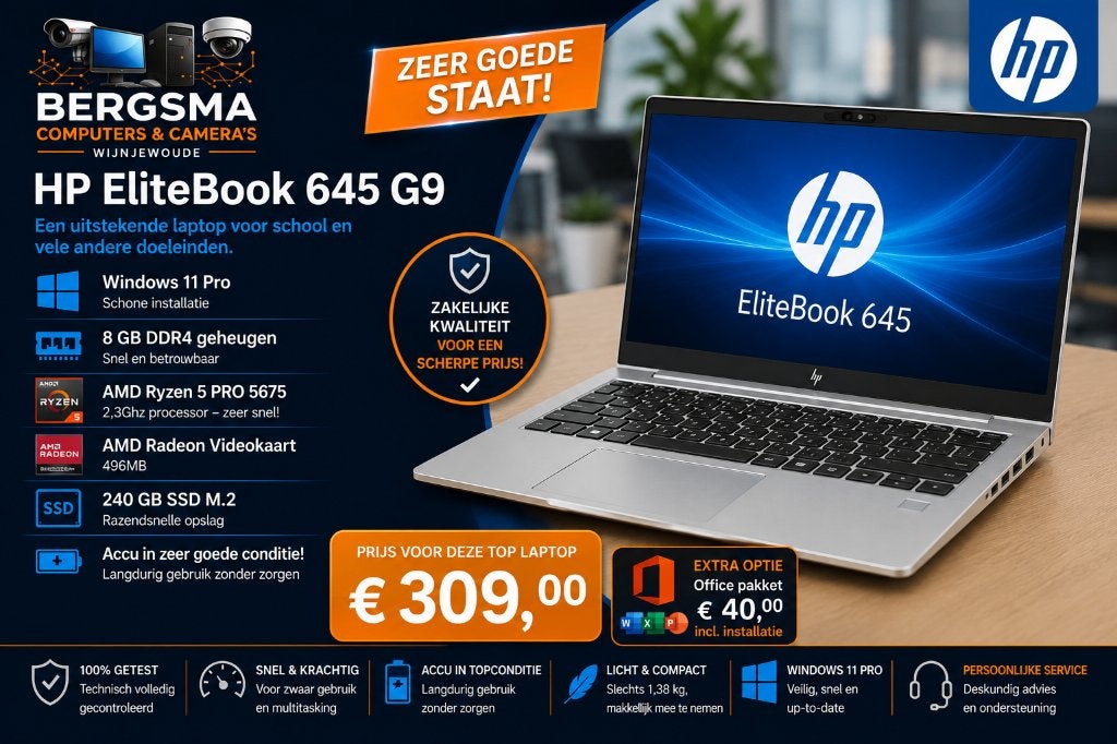 HP EliteBook 645 G9 | Ryzen 5 Pro | 8GB | 240GB SSD, Computers en Software, Hp, 256 GB, 2 tot 3 Ghz, Qwerty