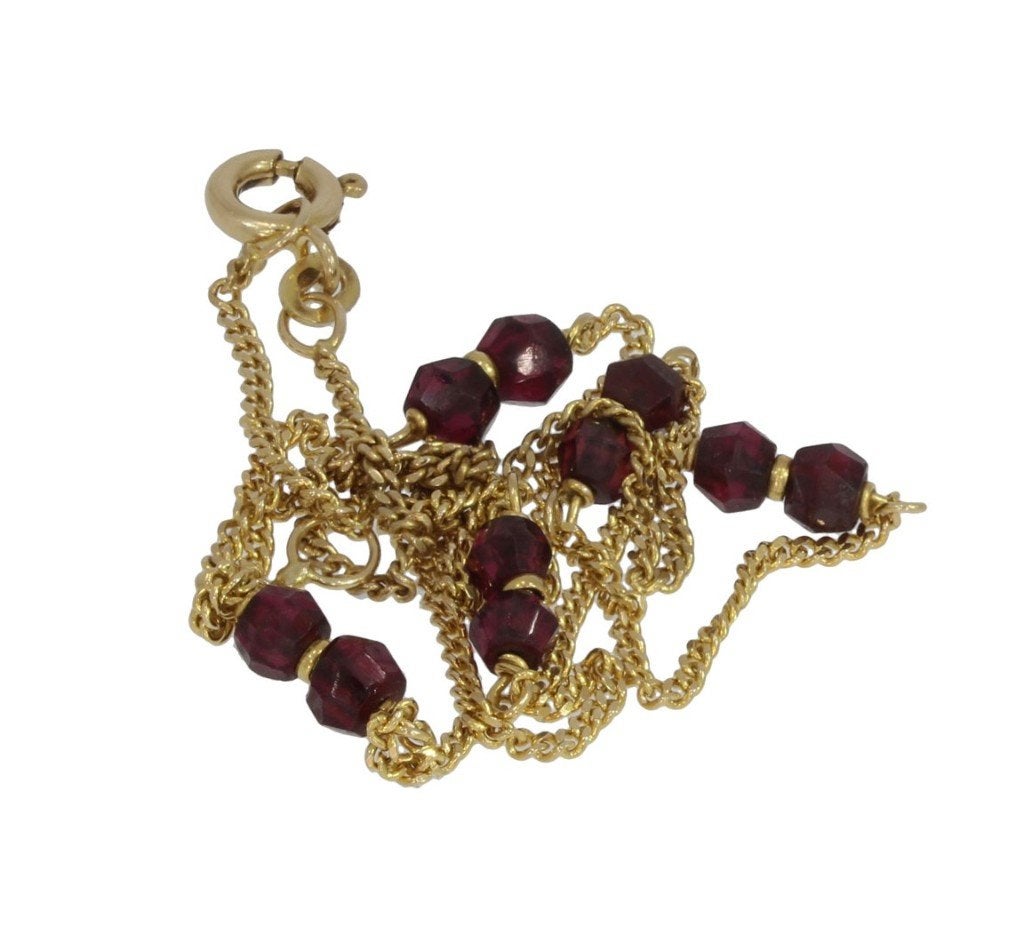 Gourmet schakel ketting 14k goud granaat dame vintage retro, Sieraden, Tassen en Uiterlijk, Voordeelsieraden, Ophalen of Verzenden