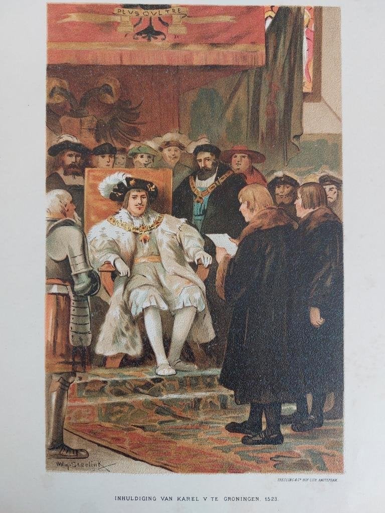 3 / Chromo litho 1910 Willem Steelink KarelV in Groningen, Antiek en Kunst, Ophalen of Verzenden