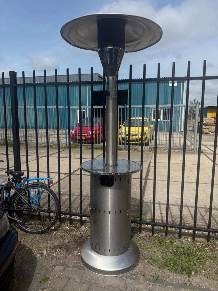 RVS Gas Terrasverwarmer Paddestoel met Tafeltje, Ophalen of Verzenden, Gebruikt, Gas, Vloer