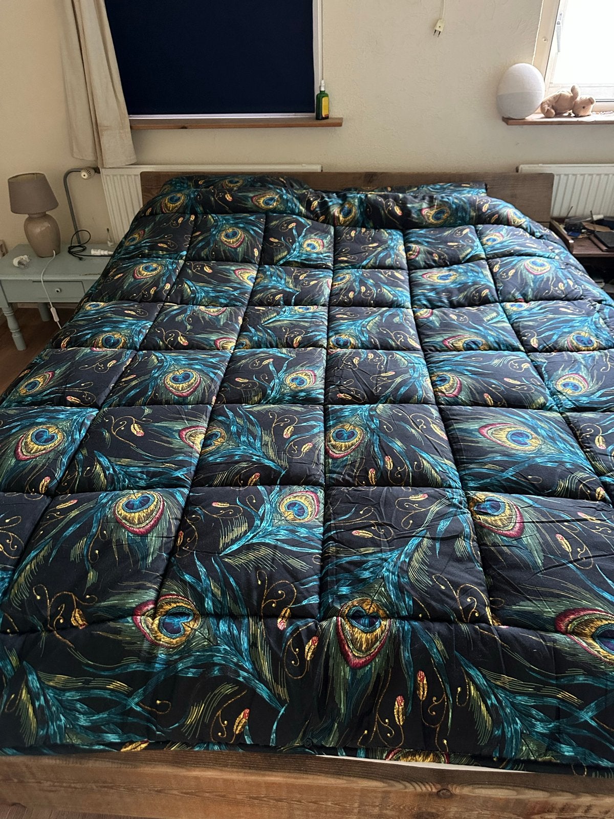 Dekbed met pauwenverenprint, wasbaar, 220x240 cm, Ophalen of Verzenden, Wasbaar, Meerkleurig, Lits-jumeaux